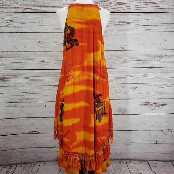 Sweet Lady Women's Yellow Orange Print Fringe Layered Maxi Dress One Size - Picture 5 of 13